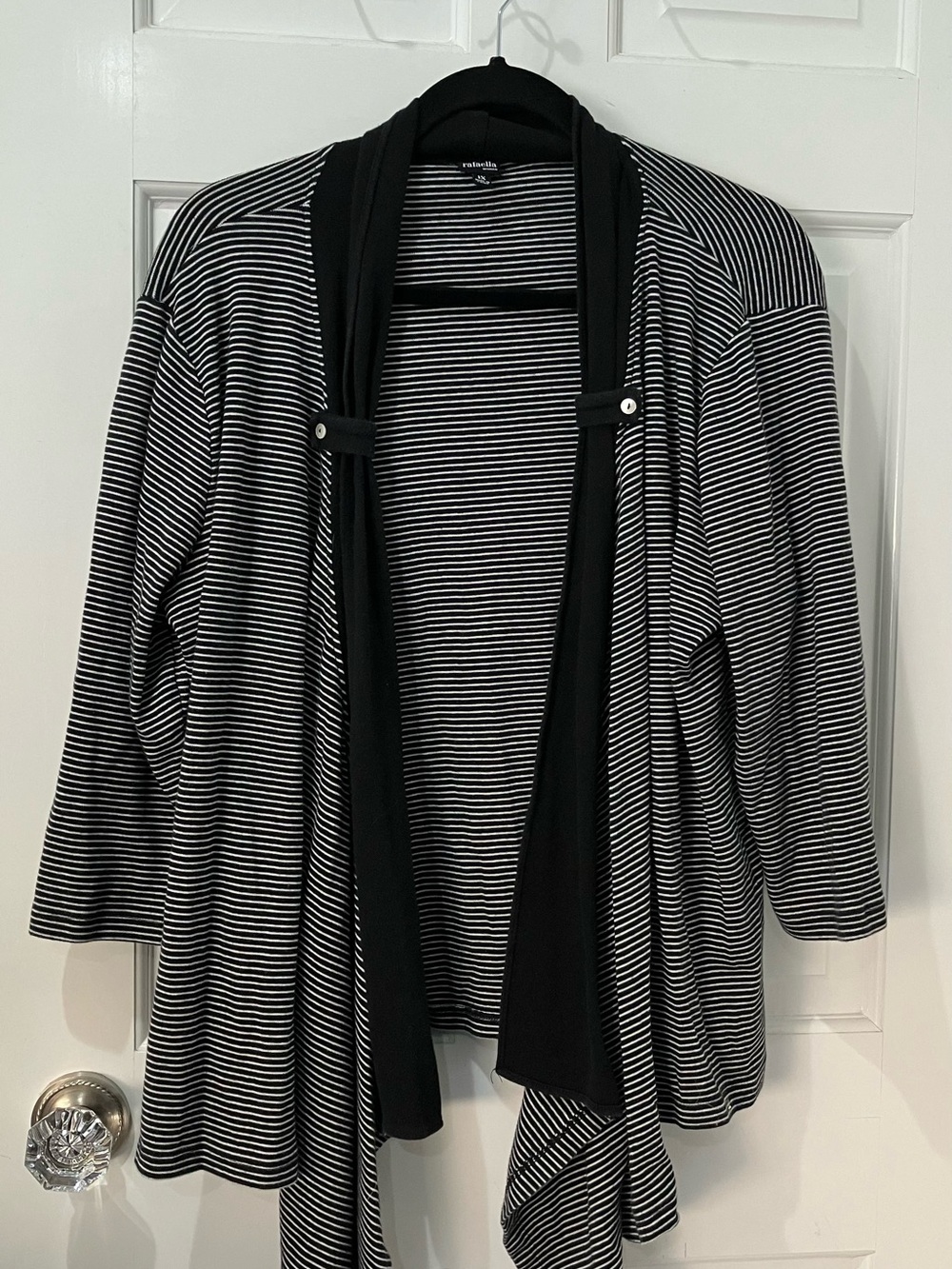 Rafaella Black and White Striped Open Cardigan